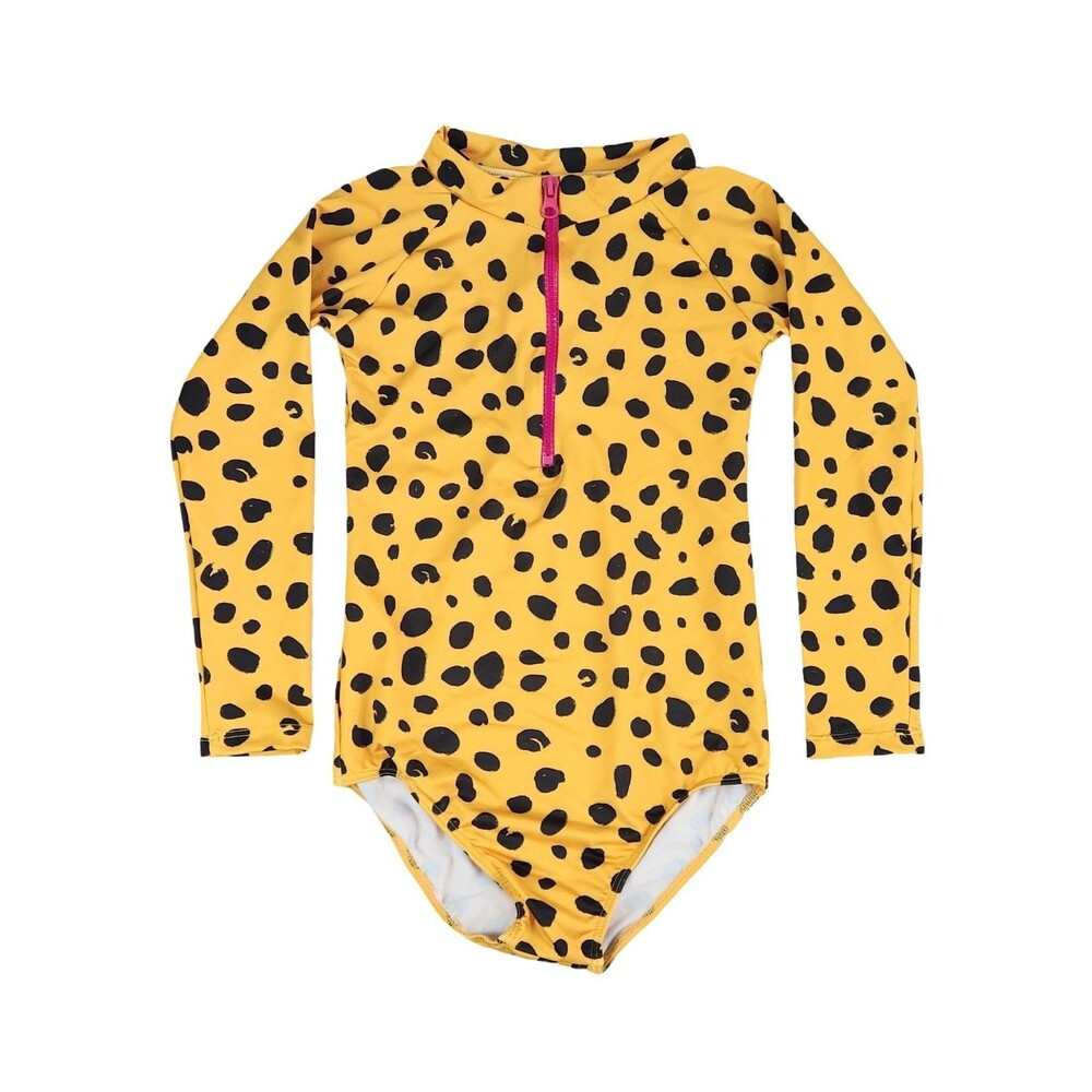 Pepita & Me Rash Guard Swimsuit Bright Cheetah Print Zip Front Girls 10